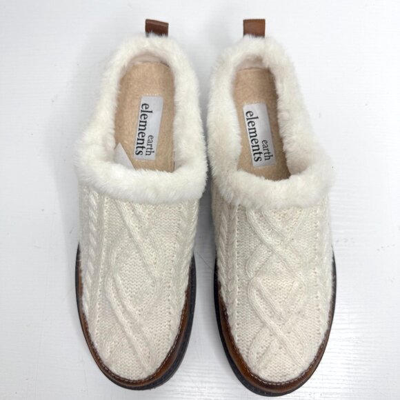 Earth Elements Acacia Cable Knit Suede Faux Fur Comfort Slip On Womens 9 White - Picture 6 of 8